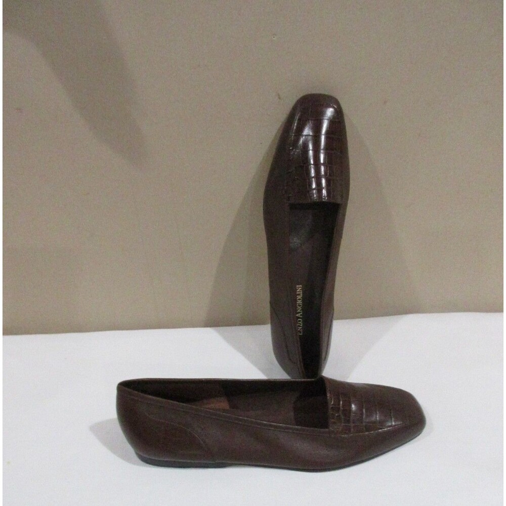 Vtg. Enzo Angiolini Loafers Flats Women 8 Narrow Brown Croc Leather